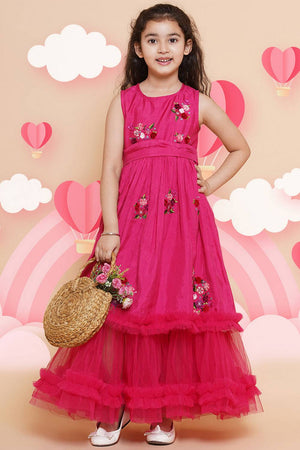 Girl's Pink Embroidered Polyester Dress