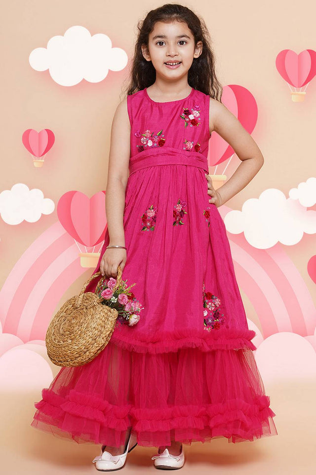 Girl's Pink Embroidered Polyester Dress