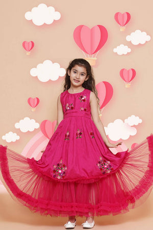 Girl's Pink Embroidered Polyester Dress