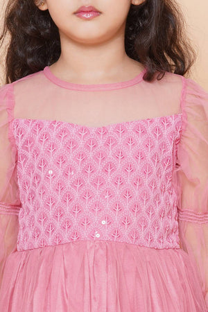 Girl's Pink Sequin With Embroidered Polyester Gown