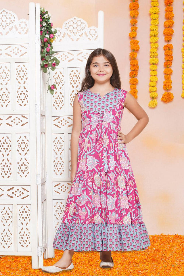 Girl's Multi-Color Floral Printed Cotton Lehenga