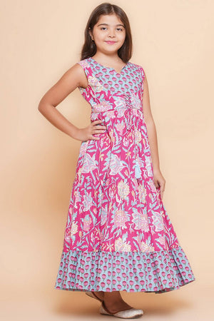 Girl's Multi-Color Floral Printed Cotton Dress