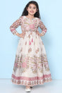 Girl's White Floral Printed Silk Dress