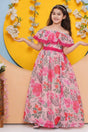 Girl's Pink Floral Printed Silk Dress