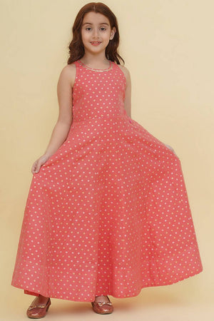 Girl's Peach Woven Silk Dress