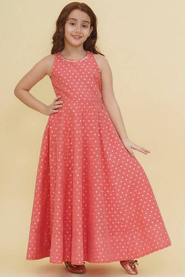 Girl's Peach Woven Silk Dress