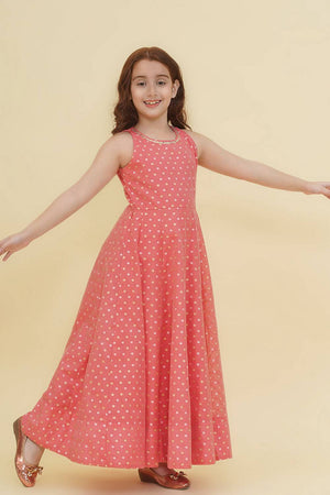 Girl's Peach Woven Silk Dress