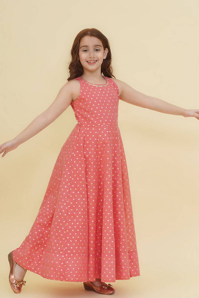 Girl's Peach Woven Silk Dress