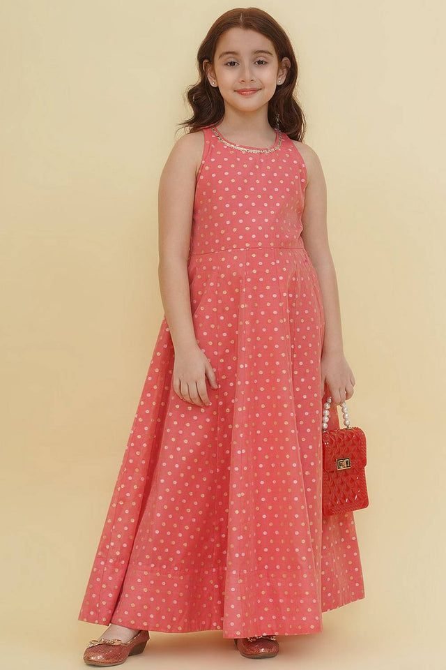 Girl's Peach Woven Silk Dress