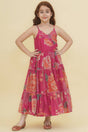 Girl's Pink Floral Printed Silk Lehenga