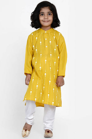 Boy's Yellow Printed Cotton Kurta Set