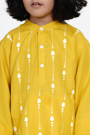 Boy's Yellow Printed Cotton Kurta Set