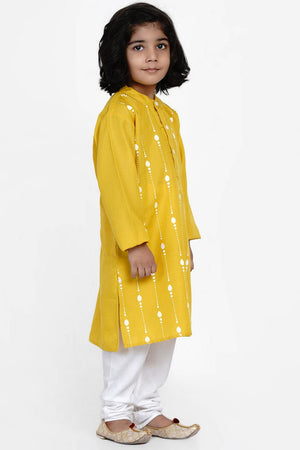 Boy's Yellow Printed Cotton Kurta Set