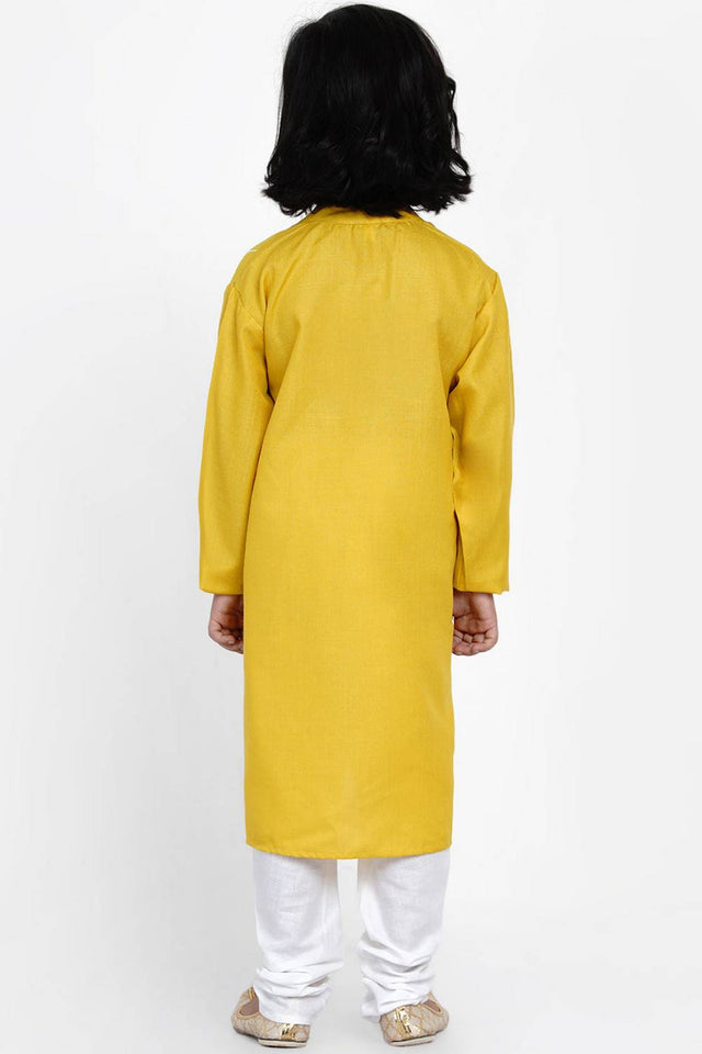 Boy's Yellow Printed Cotton Kurta Set