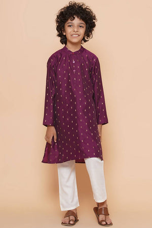 Boy's Violet Woven Silk Kurta Set