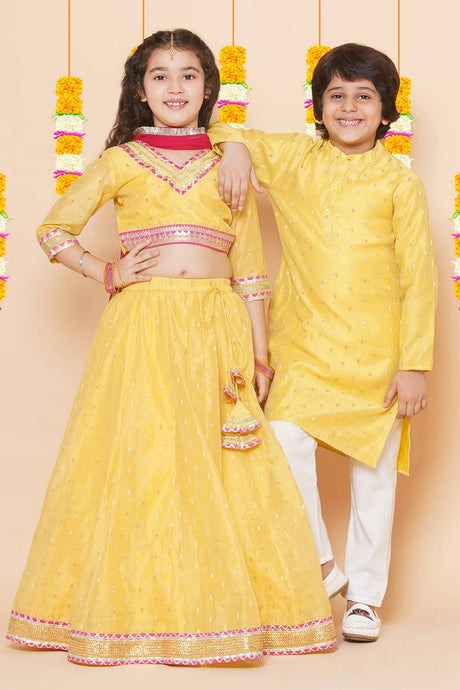 Boy's Yellow Woven Silk Kurta Set