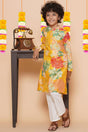 Boy's Yellow Floral Printed Silk Kurta Set