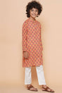 Boy's Peach Floral Printed Cotton Kurta Set