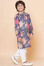Girl's Grey Floral Printed Cotton Kurta Set