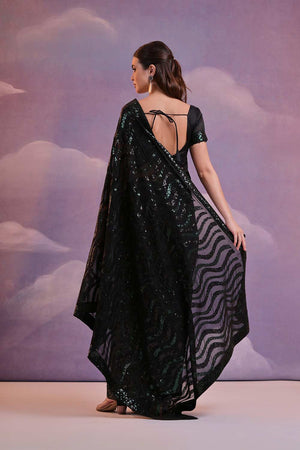 Black Georgette Mirror Sequin Saree (N2ZDARIYOGREENBLACK)