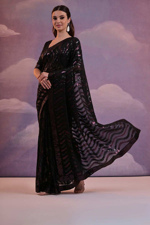 Black Georgette Mirror Sequin Saree (N2ZDARIYOWINEBLACK)