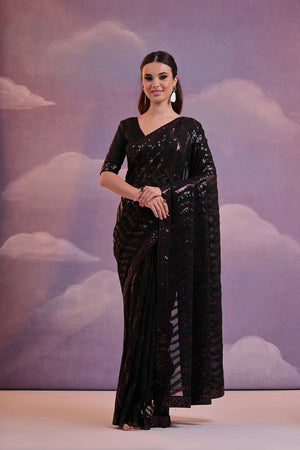 Black Georgette Mirror Sequin Saree (N2ZDARIYOWINEBLACK)