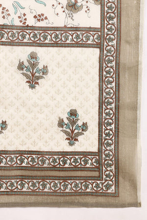 Cream Pure Cotton Ethnic Motifs Printed Straight Cut Suit Set