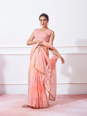 Pink Silk Printed Saree