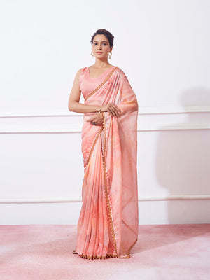 Pink Silk Printed Saree