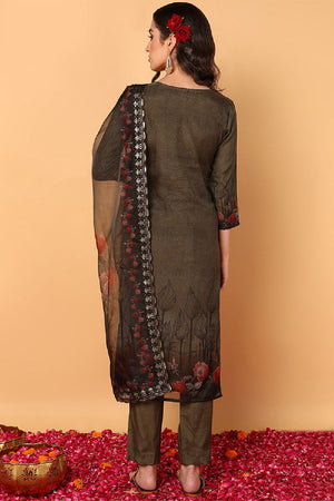 Green Organza Floral Embroidered Straight Cut Suit Set