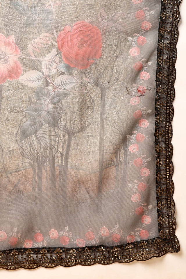 Green Organza Floral Embroidered Straight Cut Suit Set