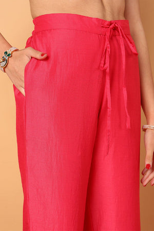 Pink Silk Blend Solid Embroidered Flared Anarkali Suit Set