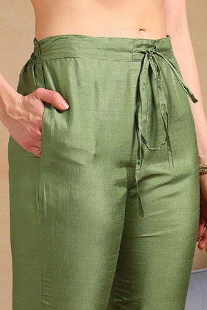 Green Silk Blend Solid Yoke Design Flared Empire Anarkali Suit Set