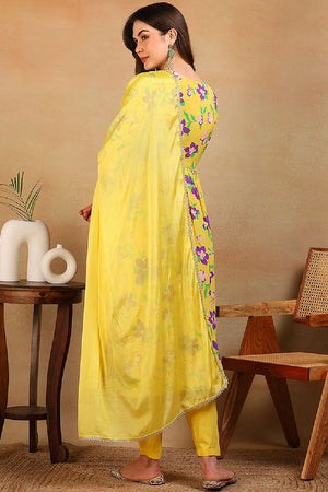 Yellow Poly Georgette Floral Printed Flared Empire Sharara Suit Set