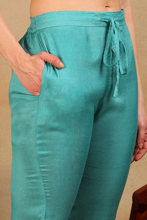 Turquoise Blue Organza Floral Embroidered Straight Cut Regular Suit Set