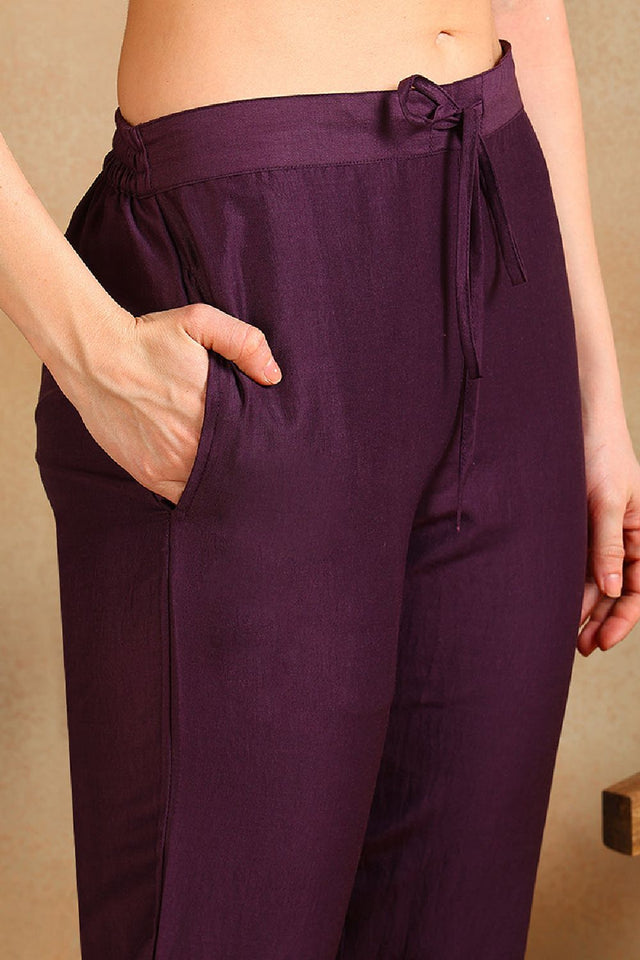 Purple Silk Blend Embroidered Straight Cut Suit Set