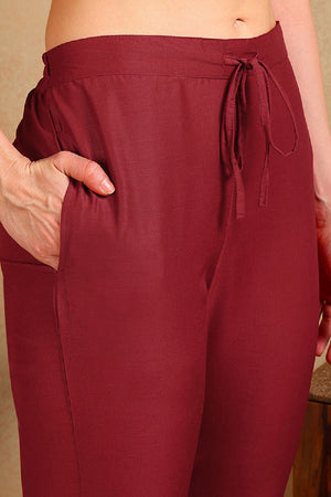 Red Silk Blend Embroidered Straight Cut Suit Set