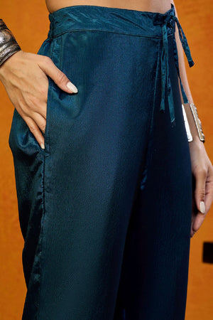 Blue Silk Blend Floral Printed A Line Anarkali Suit Set