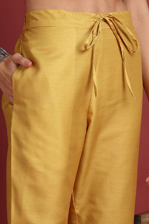 Mustard Silk Blend Floral Printed Straight Cut Suit Set