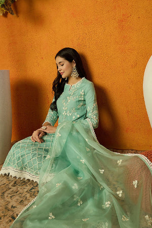 Sea Green Organza Solid Embroidered A Line Dhoti Style Suit Set (N2ZPKSKD2438-XS)