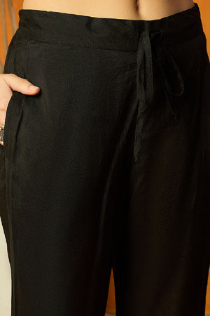 Black Cotton Blend Floral Printed Straight Cut Suit Set