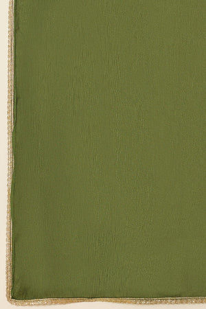 Olive Cotton Blend Floral Printed Straight Cut Suit Set