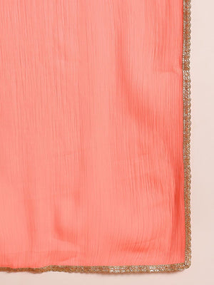 Peach Rayon Blend Floral Printed Straight Kurti Pants With Dupatta