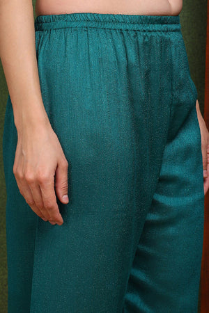 Green Silk Blend Solid Embroidered Straight Cut Suit Set