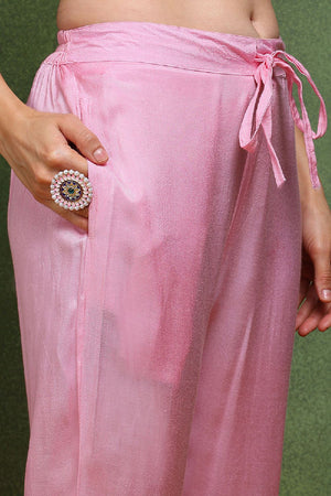 Pink Cotton Blend Floral Printed Straight Cut Suit Set