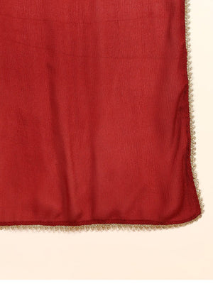 Maroon Rayon Blend Floral Printed Straight Kurti Pant With Dupatta