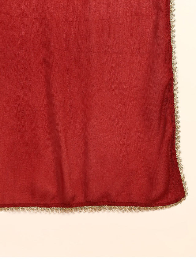 Maroon Rayon Blend Floral Printed Straight Kurti Pant With Dupatta