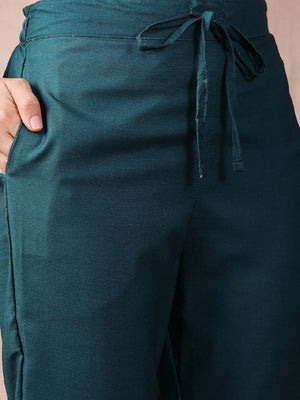 Teal Silk Blend Abstract Printed Straight Kurti Pant With Dupatta