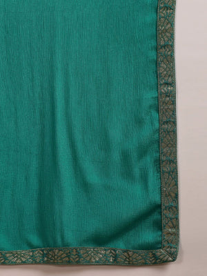 Teal Organza Abstract Woven Design Straight Kurti Pant With Dupatta