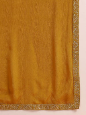 Mustard Silk Blend Abstract Woven Design Straight Kurti Pants With Dupatta